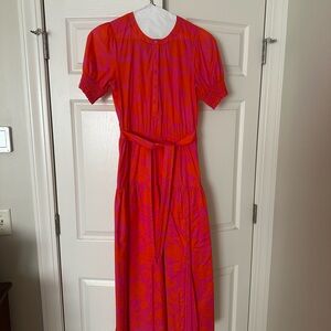 Vibrant Joules Pink and Orange Floral Midi Dress